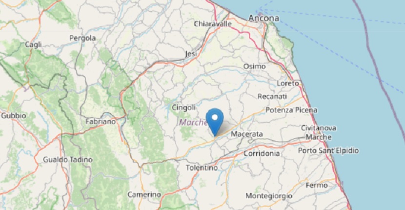 Terremoto 3.8 tra Treia e Pollenza, profondità 9 km